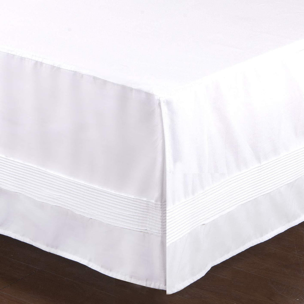  [AUSTRALIA] - Valea Home Bed Skirt with Split Corners Durable Elegant Luxury Dust Ruffle with Pin Tucking 14 inch Tailored Drop, Full, White