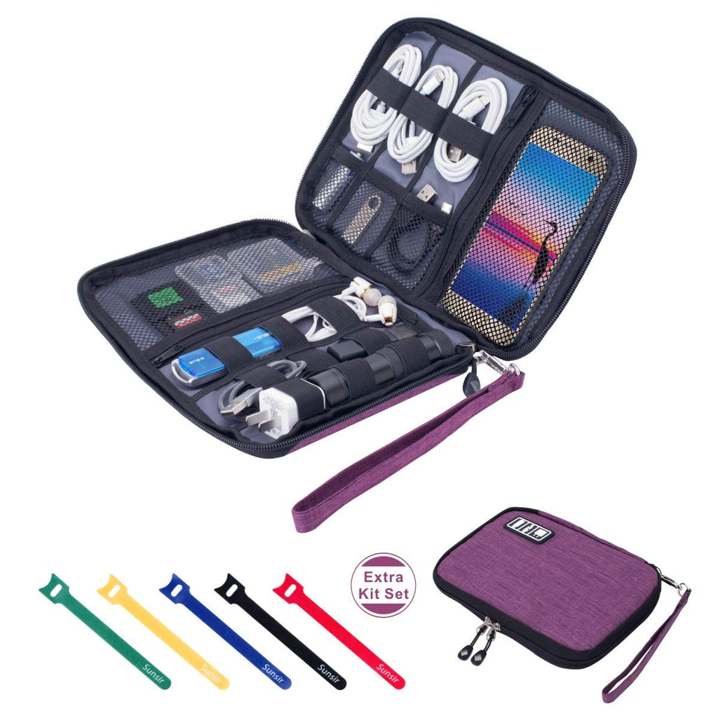  [AUSTRALIA] - Travel Cable Organizer Bag Waterproof Portable Electronic Organizer for USB Cable Cord Phone Charger Headset Wire SD Card,5pcs Cable Ties Violet