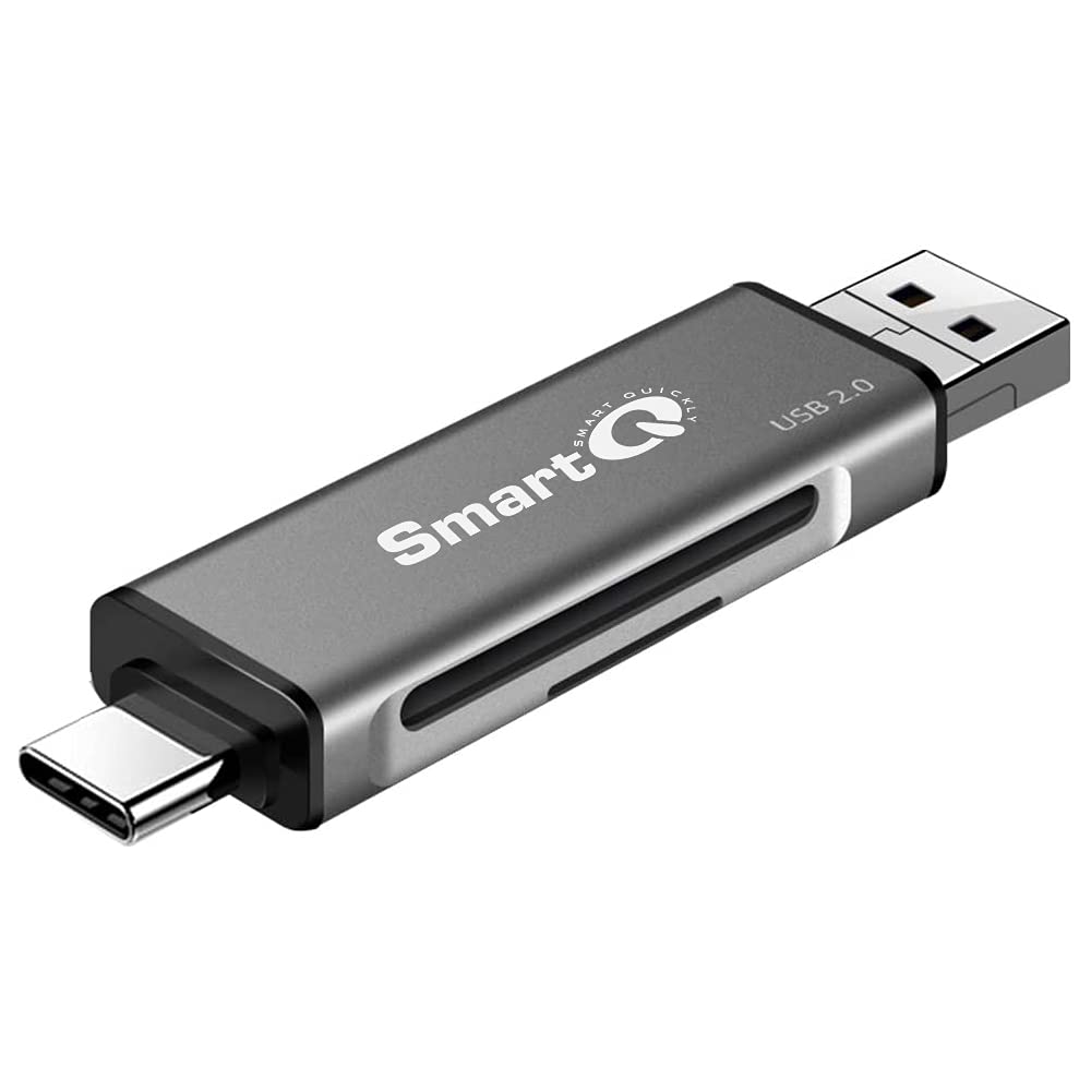  [AUSTRALIA] - SmartQ C256 Micro SD Card Reader to USB Adapter USB-C and USB A USB Memory Card Reader USB 2.0 Super Speed for MicroSDXC, MicroSDHC, SD, SDXC, SDHC, SD Cards, Works for Windows, Mac OS X, Android Grey Trio 2.0