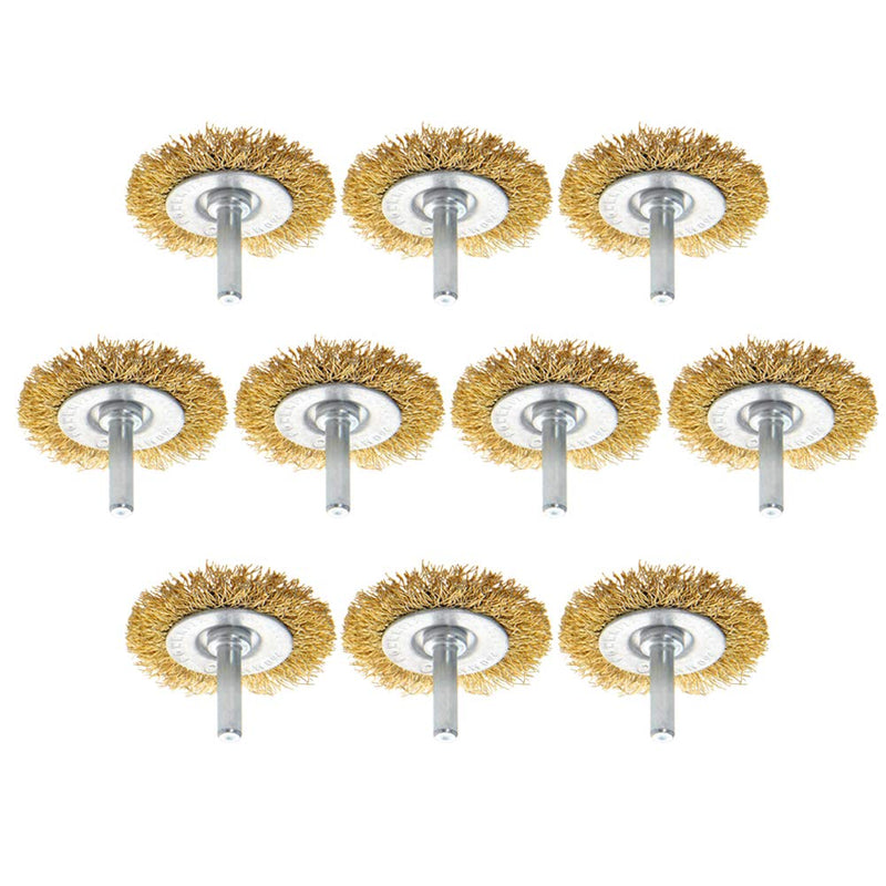  [AUSTRALIA] - Utoolmart Wire Wheel Brush, with 1/4-inch Shank Steel Wire Brush, Wire Brush for Drill, 50mm Wire Brush, Copper-Plated Yellow Steel Wire, for Removing Rust Polishing Metals, 10 Pcs Grinding head 50mm 10Pcs