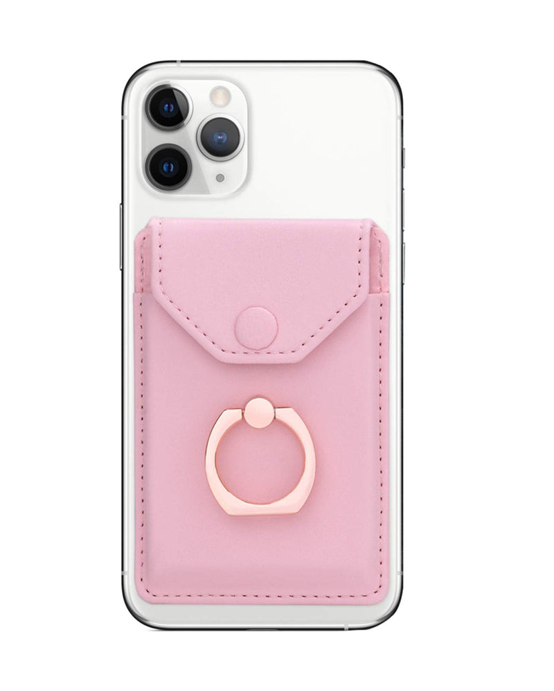  [AUSTRALIA] - YUNCE Cell Phone Card Holder RFID Ring Stand Stick on Wallet Card Holder for Back of Phone for iPhone Android and All Smartphones Adhesive Credit Card Holder for Cell Phone-Pure Pink Pure Pink