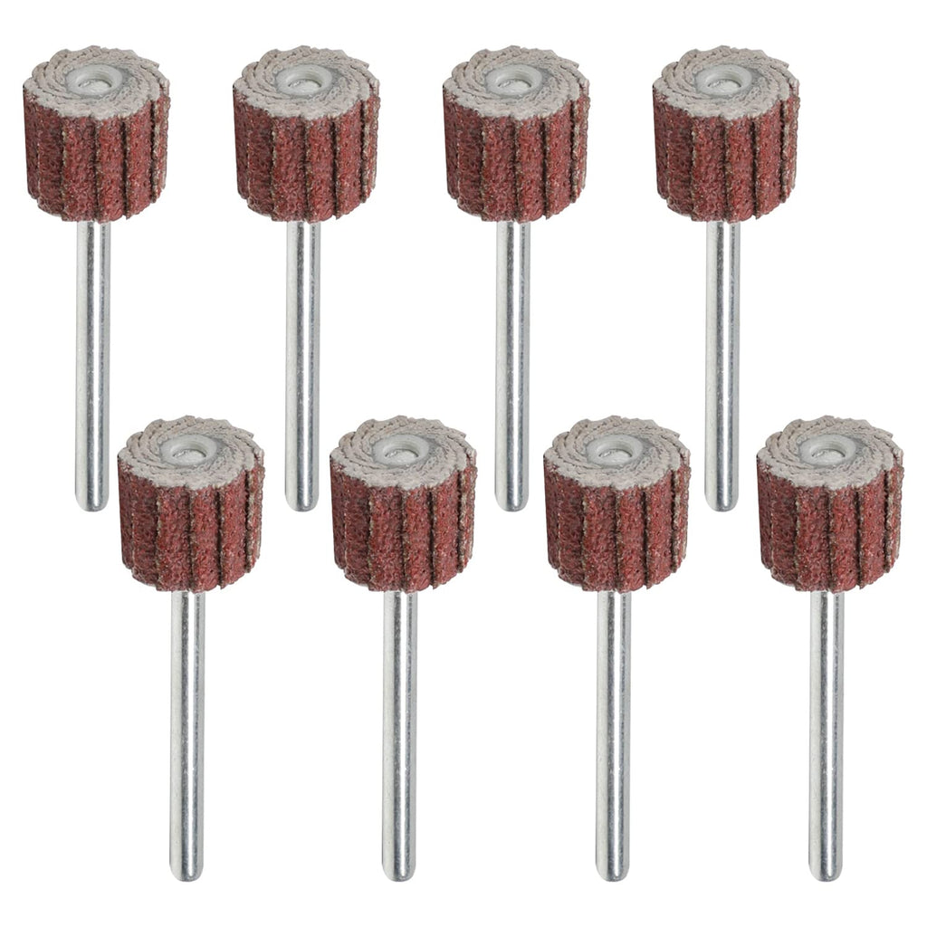  [AUSTRALIA] - Utoolmart 8 Pcs 10x10mm Flap Wheel 80 Grits Abrasive Grinding Head with 1/8 inches Shank for Rotary Tool 80# 8pcs