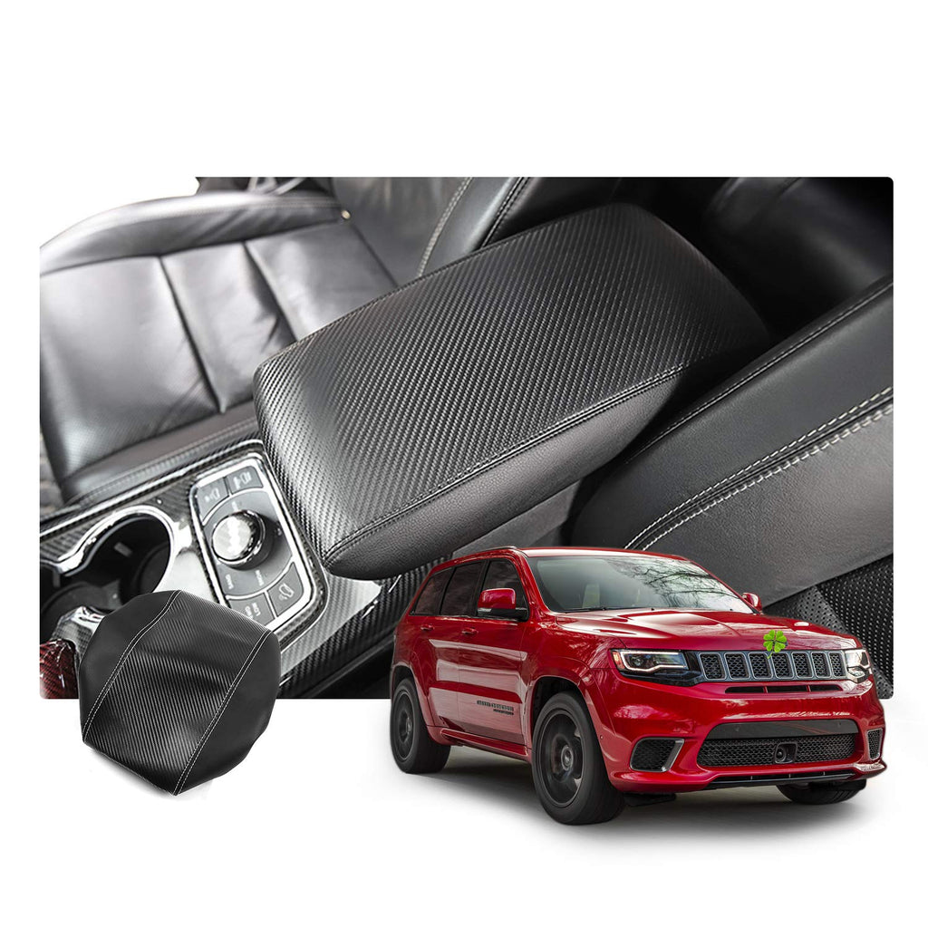  [AUSTRALIA] - R RUIYA Center Console Rest Pad Cover Customized for 2016-2019 Jeep Grand Cherokee Armrest Box Soft Pad Protector with Carbon Fiber (Without Logo) Without Logo