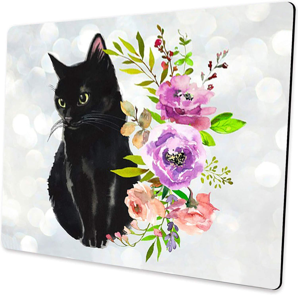  [AUSTRALIA] - Black Cat Floral Watercolor Mouse Pad Cute Cat Lover Gift Desk Accessories Decor for Women Computer Mousepad School Supplies Black cat-C