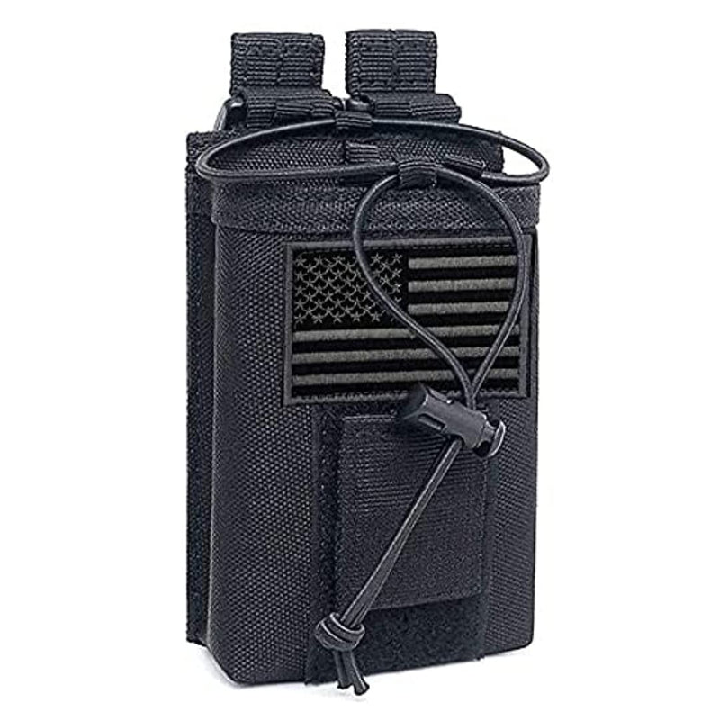  [AUSTRALIA] - Tactical Radio Holder Molle Radio Pouch Case Heavy Duty Radios Holster Bag for Two Ways Walkie Talkies Adjustable Storage with 1 Pack Patch(Black) Black