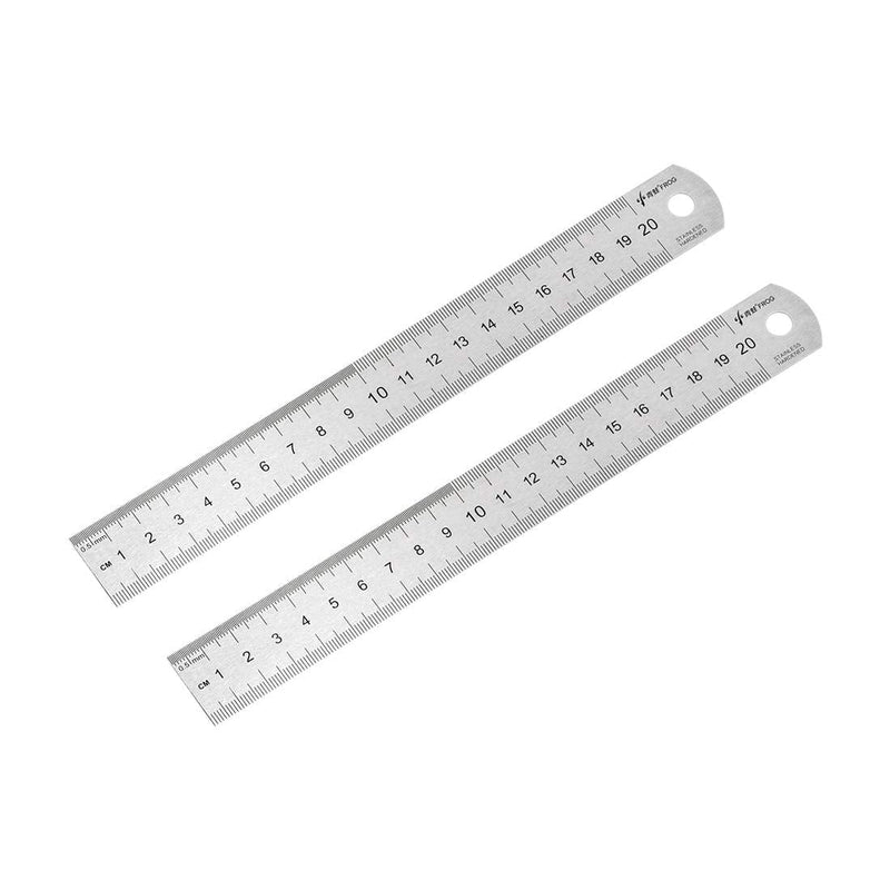  [AUSTRALIA] - uxcell Straight Ruler 20cm 8 Inch Metric Stainless Steel Measuring Tool with Hanging Hole 2pcs