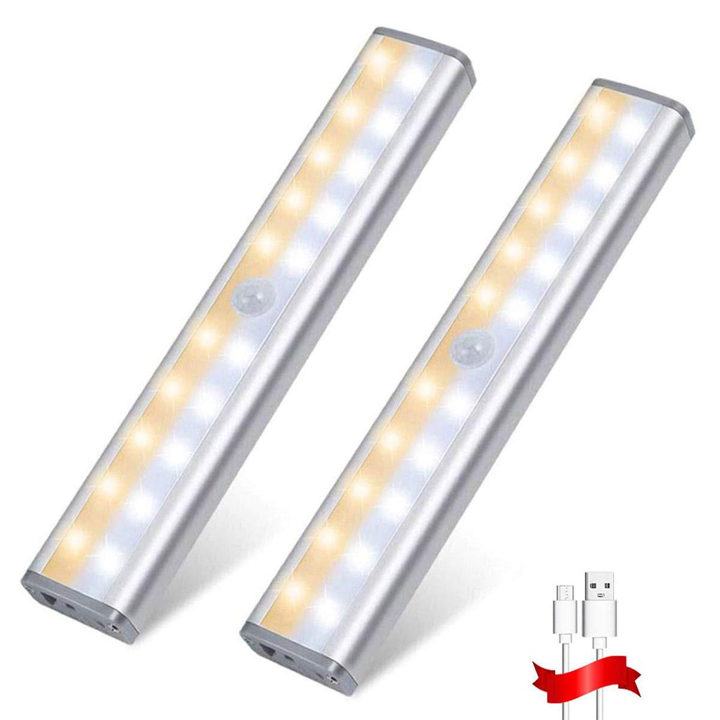 Wireless Motion Sensor Cabinet Light 20 LED USB Rechargeable Closet Lights Under Cabinet Lighting for Wardrobe/Drawer/Stairs/Cupboard/Counter/Pantry/Stairs, Stick on Anywhere, 3 Lighting Modes, 2 Pack - LeoForward Australia