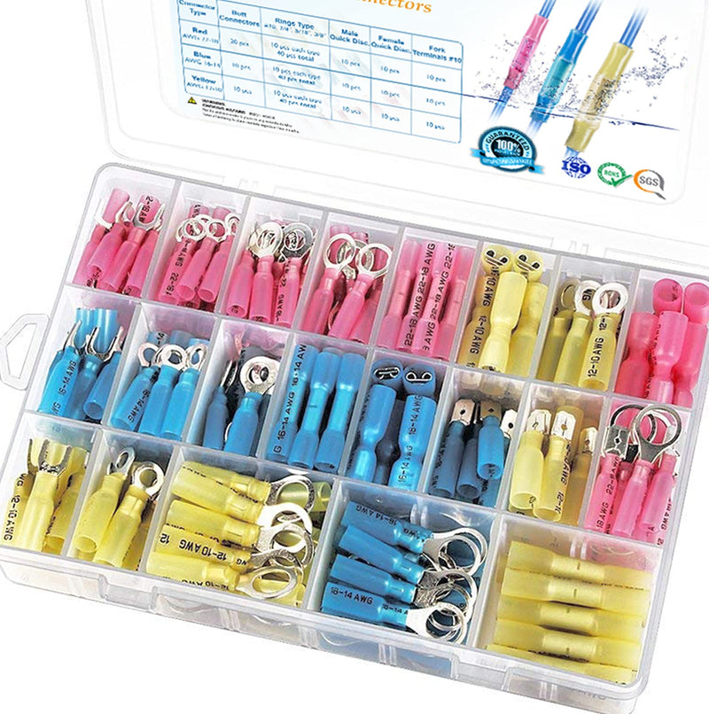  [AUSTRALIA] - TICONN 250Pcs Heat Shrink Wire Connectors, Waterproof Automotive Marine Electrical Terminals Kit, Crimp Connector Assortment, Ring Fork Spade Splices 250PCS Combo