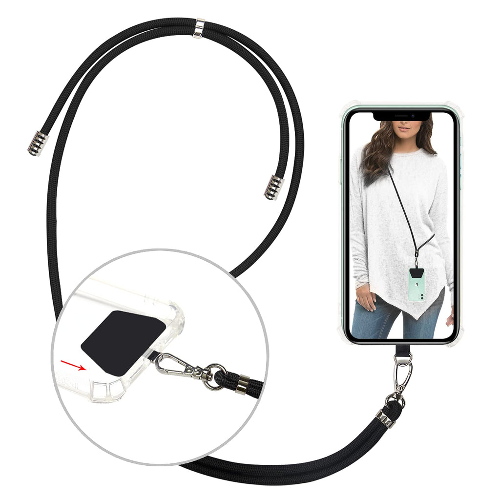  [AUSTRALIA] - takyu Phone Lanyard, Universal Cell Phone Lanyard with Adjustable Nylon Neck Strap, Phone Tether Safety Strap Compatible with Most Smartphones with Full Coverage Case (Black) Black