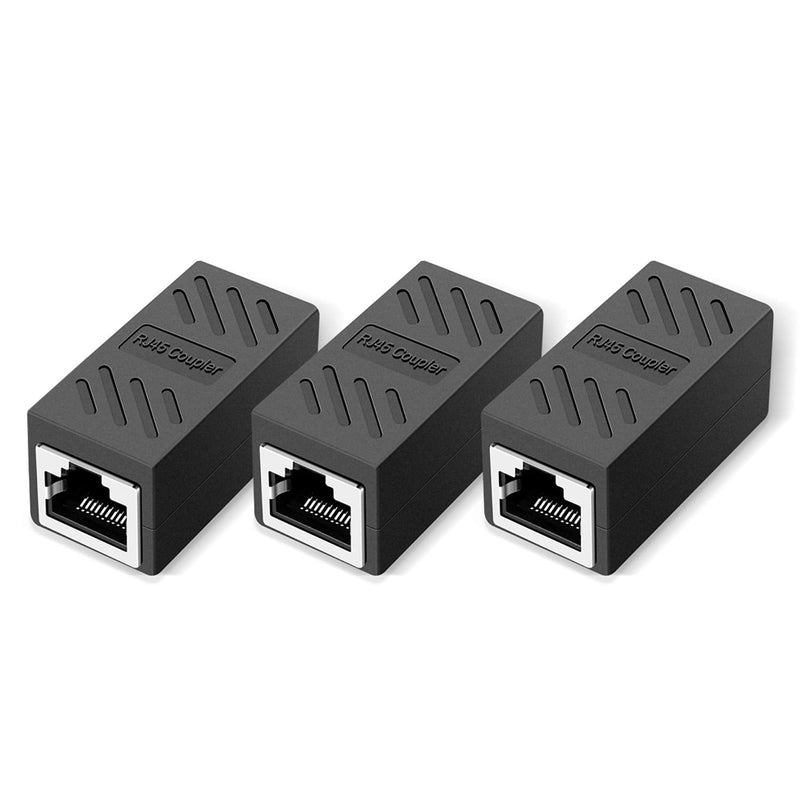  [AUSTRALIA] - LVY Ethernet Extender RJ45 Couplers Network Cable Coupler Cat 5 Coupling Lnternet Female to Female Connector Lnline Coupler for Cat5/ Cat5e/ Cat6e/ Cat7 Ethernet Extension Cable(3 Pack Black) Black 3PCS
