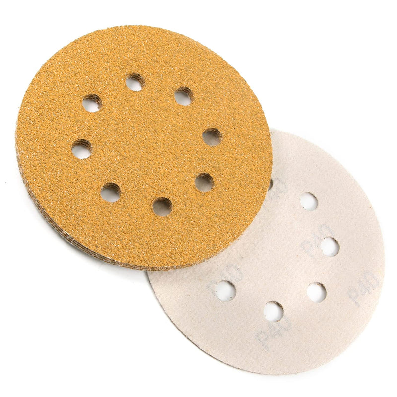  [AUSTRALIA] - Utoolmart 5" 8 Hole Hook and Loop Sanding Discs 40 Grit Aluminum Oxide Sandpaper for Random Orbit Sander Wood Metal Auto Wet and Dry Polishing Gold 5pcs 40#