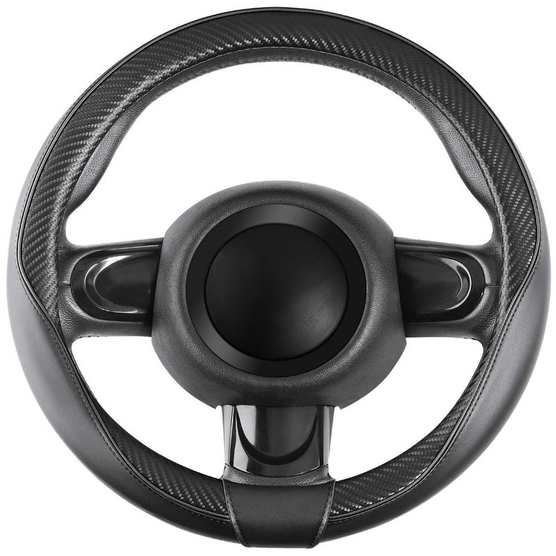 SEG Direct Car Steering Wheel Cover Small-Size for Prius Civic Model 3 Camaro Spark Rogue Mini Smart Audi with 14"-14 1/4" Outer Diameter Leather with Carbon Fiber Pattern Black 1.Small size[14''-14 1/4''] 1.Black - LeoForward Australia