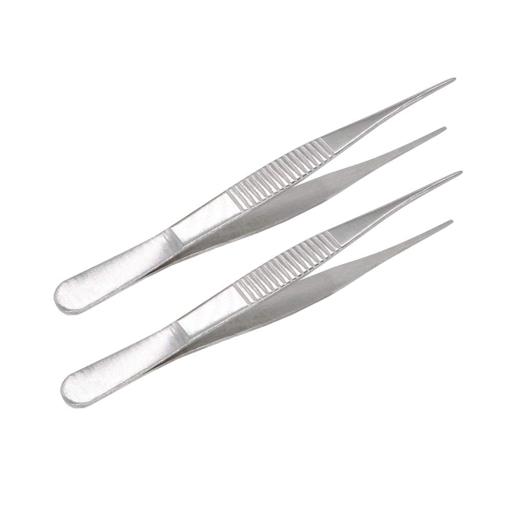  [AUSTRALIA] - VictorsHome 5 Inch Stainless Steel Tweezers with Straight Serrated Tip Multipurpose Forceps for Craft Repairing 2 Pack