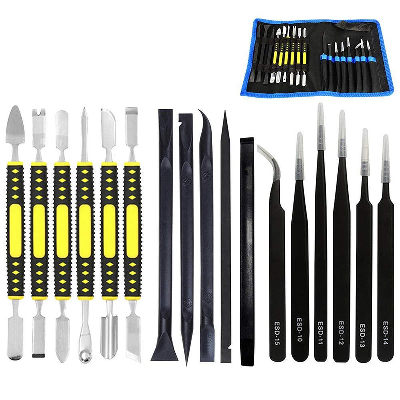  [AUSTRALIA] - 17 in 1 Electronics Repair Tools Opening Pry Tool Kit with Dual Ends Metal Spudgers and Black Tweezers for iPad Tablets Laptop Electronics Device Mobile Phone