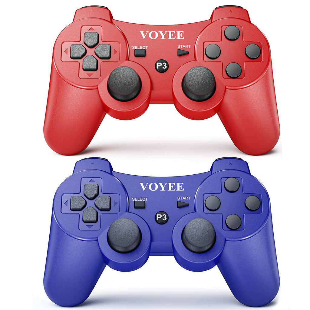  [AUSTRALIA] - VOYEE Wireless Controller Compatible with Playstation 3 PS3, with Upgraded Joystick/Motion & Rumble Control (Red & Blue) Blue & Red