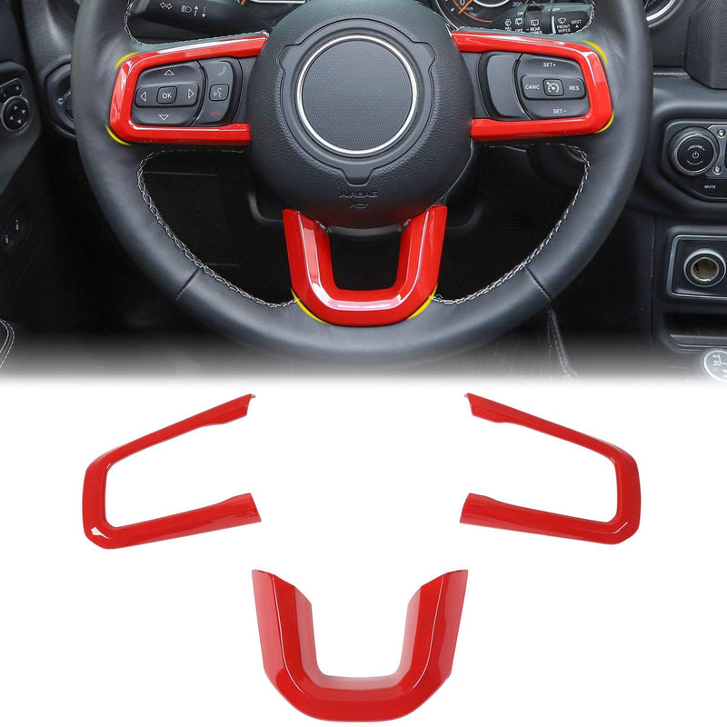  [AUSTRALIA] - CheroCar JL JT Steering Wheel Covers Red Panel Decoration Interior Accessories for 2018-2020 Jeep Wrangler JL, For 2020 Jeep Gladiator JT, 3PACK JL-Steering Wheel Cover-Red
