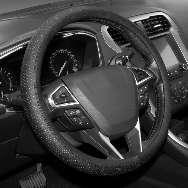 SEG Direct Car Steering Wheel Cover Universal Standard-Size 14 1/2 inches - 15 inches Black Microfiber Leather 2.Standard size[14 1/2''-15''] 1.Breathable Pores - LeoForward Australia