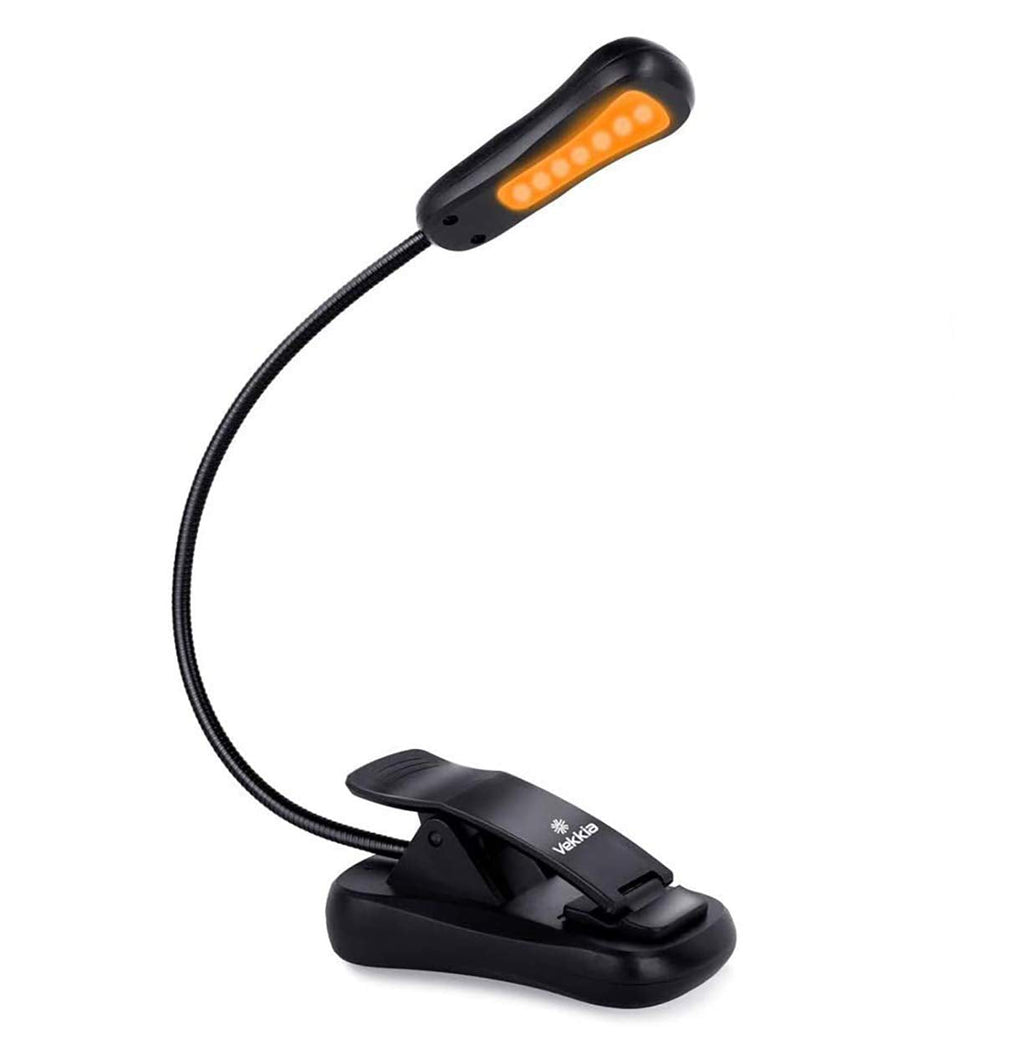  [AUSTRALIA] - Vekkia Amber Rechargeable 7 Led Eye-Care Book Light,Blue Light Blocking Reading Light,3 Levels,1600K for Strain-Free, Healthy Eyes.Up to 70 Hours Reading.for Bookworms. Black