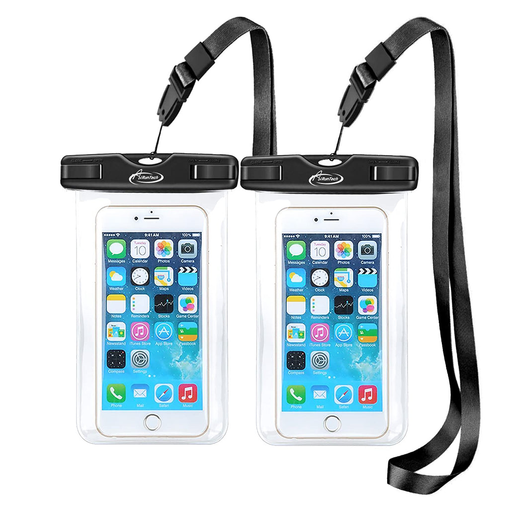  [AUSTRALIA] - AiRunTech Waterproof Case, Waterproof Cell Phone Dry Bag Compatible for iPhone 12/12 Pro Max/11/11 Pro/SE/Xs Max/XR/8P/7 Galaxy up to 7.0", Phone Pouch for Beach Kayaking Travel (2 Pack) Black + Black