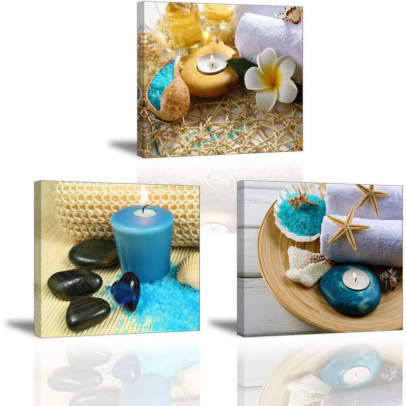 [AUSTRALIA] - SPA Wall Art Decor for Bedroom, SZ Still Life Canvas Prints of Blue Sands, Candles & Stones, Massage Treatment Pictures (Waterproof Artwork, 1" Thick, Bracket Mounted Ready to Hang)