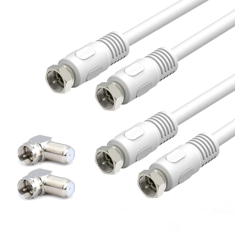 Coaxial Cable 3 feet, RG6 Coaxial Cable, 2-Pack RFAdapter White 75 Ohm Quad Shield TV Antenna Cables with F-Male Connectors, Ideal for TV DVR Satellite 3ft - LeoForward Australia