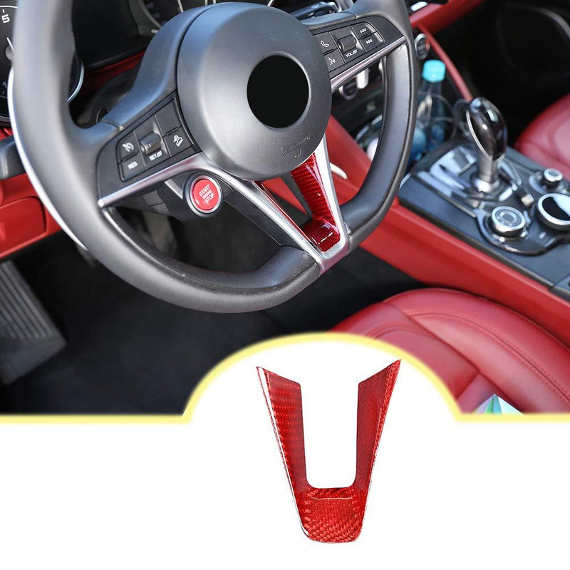 Red Real Carbon Fiber For Alfa Romeo Giulia 2017 2018 2019 Car Steering Wheel Decoration Strip Trim Accessories - LeoForward Australia
