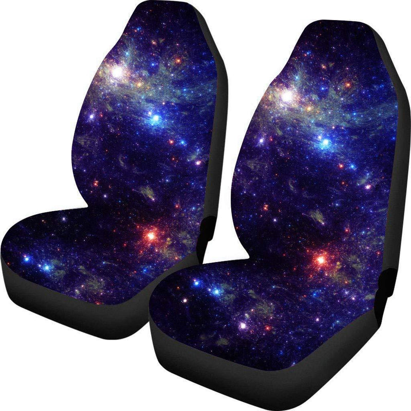  [AUSTRALIA] - POLERO Beautiful Galaxy Pattern Car Seat Covers Durable 2pcs Saddle Blanket Elastic Easy Install Remove Washable Cover Soft Comfortable Decorative Protector Fits Most Cars Vans Front Seats