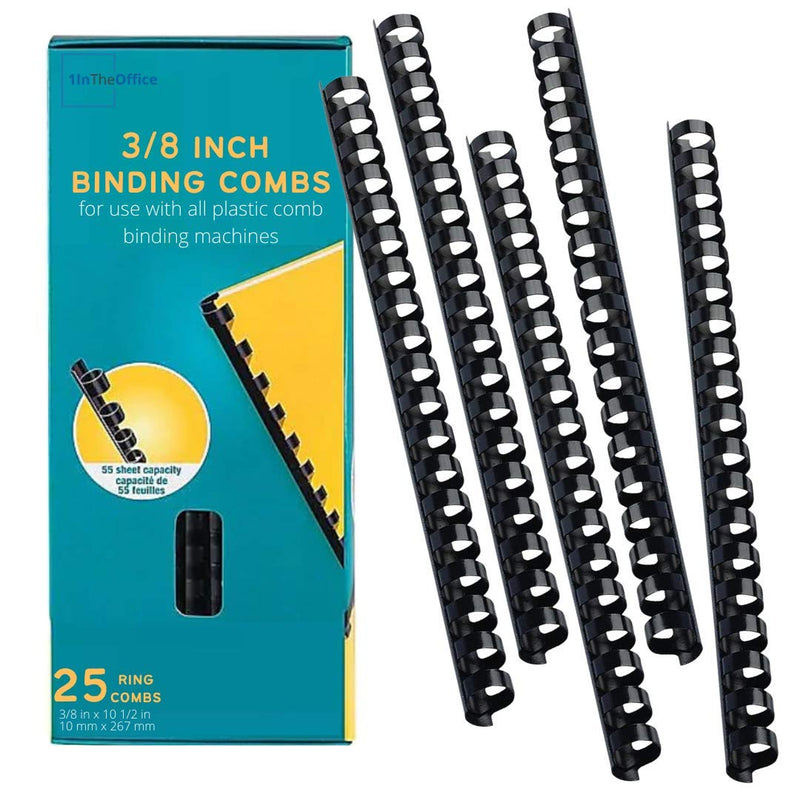  [AUSTRALIA] - 1InTheOffice Plastic Binding Combs, Black, Binding Combs 3/8 inch, 55-Sheet Capacity, 25 Pack