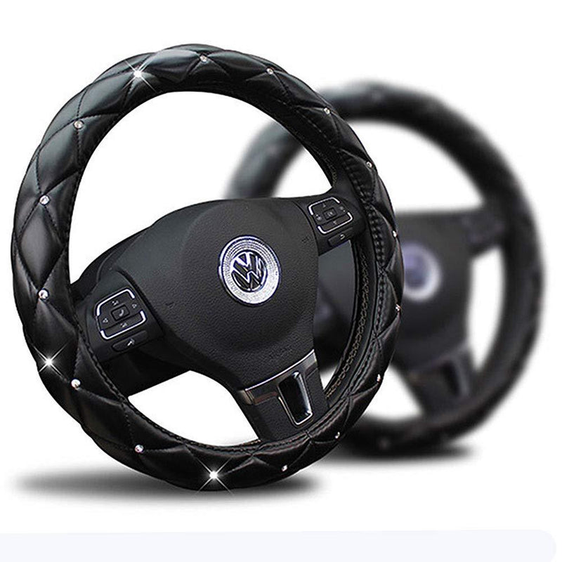  [AUSTRALIA] - Labbyway Diamond Leather Steering Wheel Cover with Bling Bling Crystal Rhinestones, Universal Fit 15 Inch Car Wheel Protector,Anti-Slip,Four Seasons Universal,Black