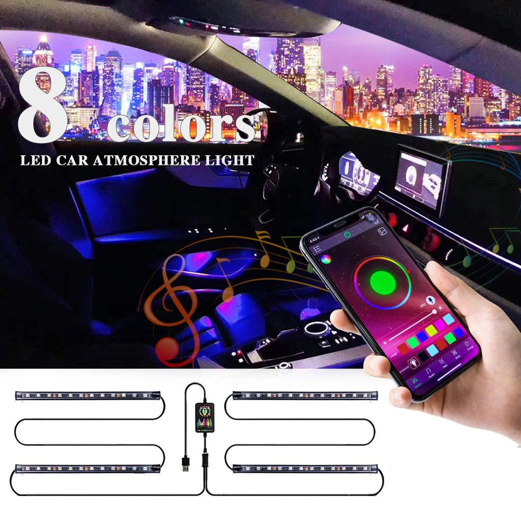  [AUSTRALIA] - LivTee 12V Interior Car Lights, Two-Line Design 4pcs 48 LED Multi DIY Color Music Under Dash Car Lighting Waterproof Kits with APP Controller, Car Charger Included B