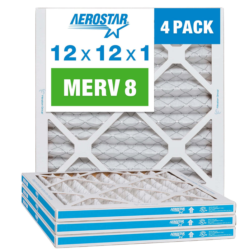 Aerostar 12x12x1 MERV 8 Pleated Air Filter, AC Furnace Air Filter, 4 Pack (Actual Size: 11 3/4" x 11 3/4" x 3/4") - LeoForward Australia