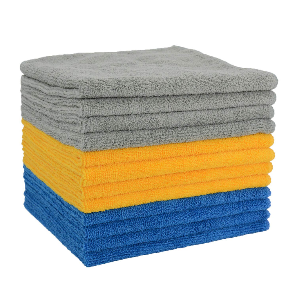 [AUSTRALIA] - CARCAREZ Microfiber Cleaning Cloths Strong Absorption with Fine Workmanship, Non-Abrasive Microfiber Towels for Home, Cleaning Rags for Cars, 16'' x 16'', 12-Pack Pack of 12 3 Colors