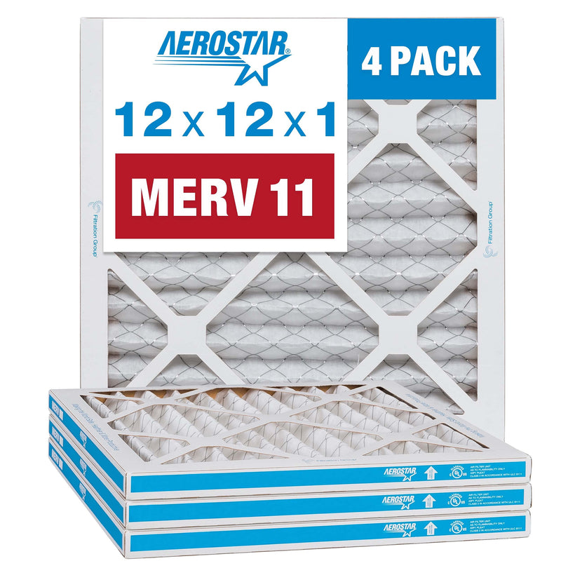Aerostar 12x12x1 MERV 11 Pleated Air Filter, AC Furnace Air Filter, 4 Pack (Actual Size: 11 3/4"x11 3/4"x3/4") - LeoForward Australia