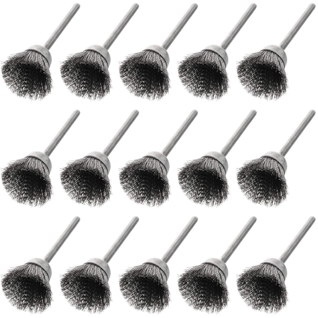  [AUSTRALIA] - Magic&shell Wire Brush 15PCS Cup Shape 15mm End Brushes Stainless Steel Wire Brush 1/8" Shank for Compatible Rotary Tool