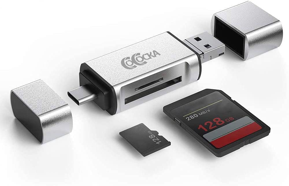 COCOCKA USB SD Card Reader, 3-in-1 USB to SD Card Converter USB OTG Adapter, USB 2.0 Memory Card Reader for Smart Phones/Tablets/PC/Laptop Silver - LeoForward Australia