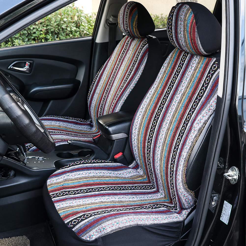  [AUSTRALIA] - TIROL Universal 4PCS Front Seat Covers Detachable Headrest National Stripe Colorful Front Seat Protectors Suitable for Sedan SUV Classic As Pic*2