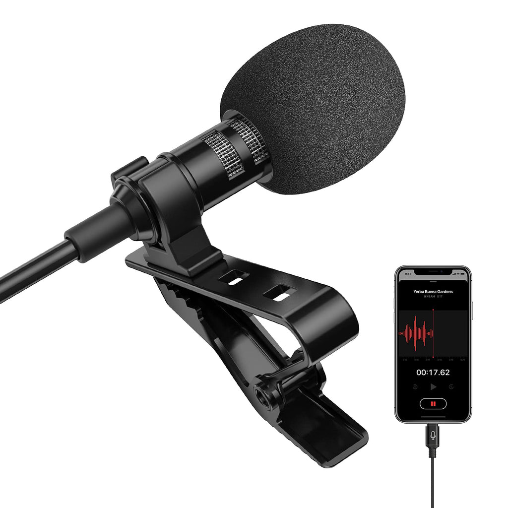 Microphone Professional for iPhone Lavalier Lapel Omnidirectional Condenser Mic Phone Audio Video Recording Easy Clip-on Lavalier Mic for YouTube, Interview, Conference for iPhone/iPad/iPod (6.6ft) - LeoForward Australia