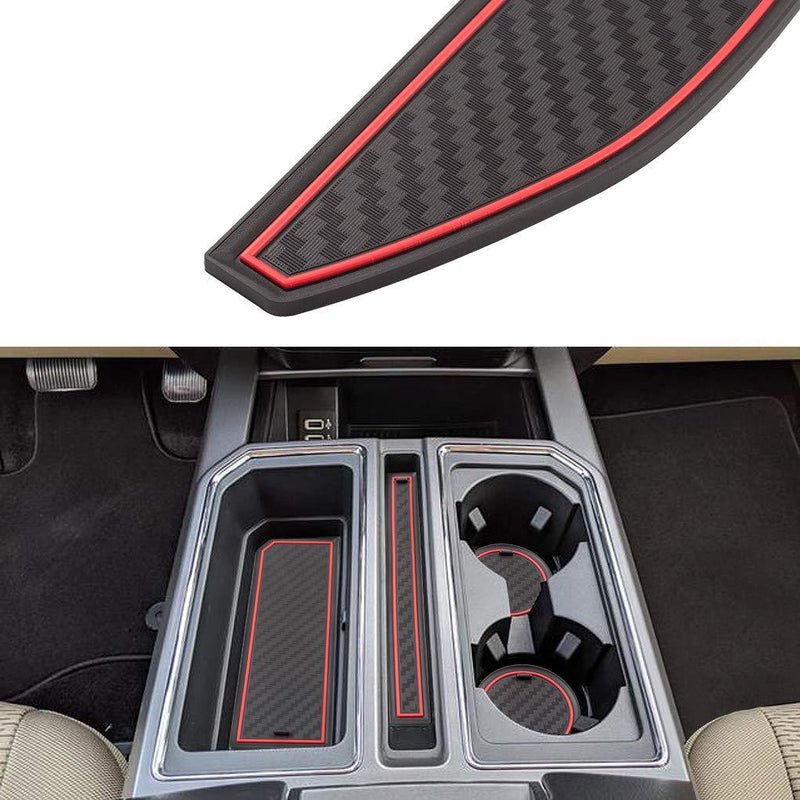  [AUSTRALIA] - JIECHEN Custom Fit Cup Holder, Door, and Center Console Liner Accessories for Ford F-150 2017 2018 2019 2020 28-pc Set (Carbon Fiber Pattern - red) Carbon fiber pattern - red
