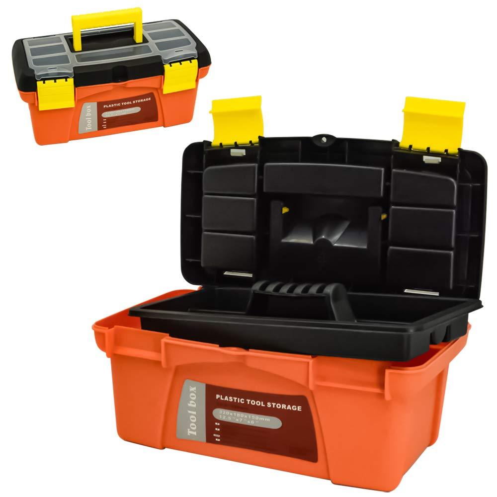  [AUSTRALIA] - MagDurnus 12.5-inch Small Plastic Tool Box,Portable Tray Toolbox Storage,Hardware Organizer for Home,Craftsman and Garage,Tough case with Handle and Locking（Orange）
