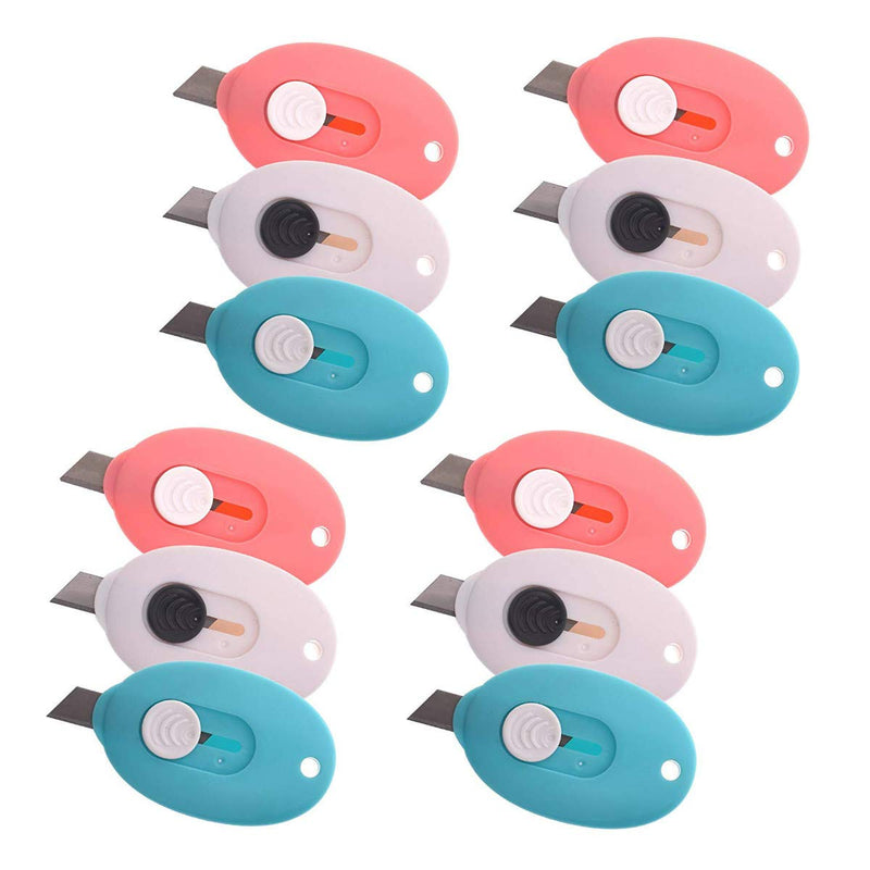  [AUSTRALIA] - JMAF Pack of 12 Mini Retractable Utility Knife Box Cutter Letter Opener, 3 colors