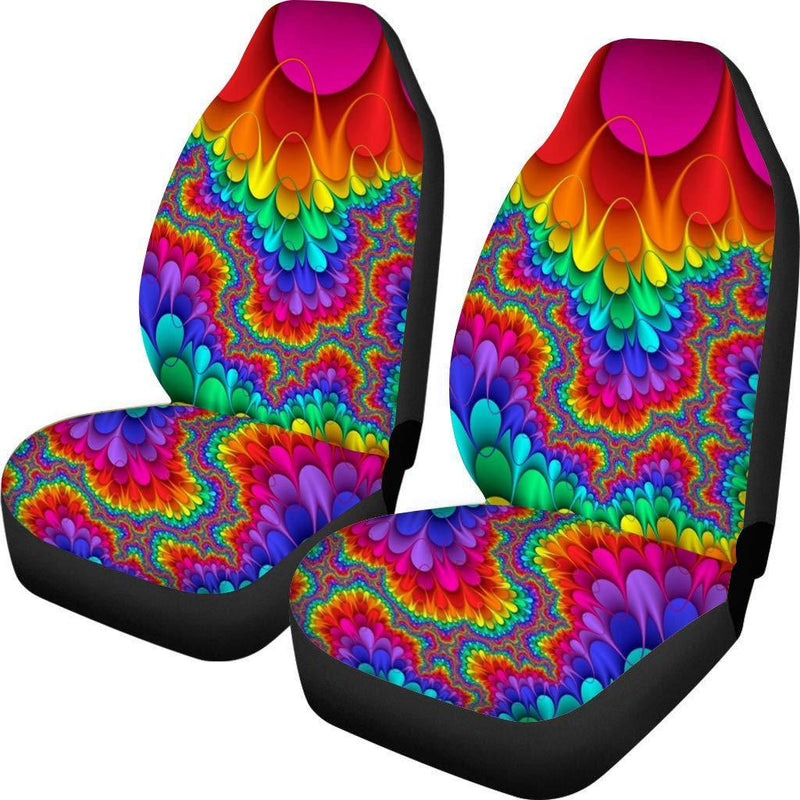  [AUSTRALIA] - UNICEU Rainbow Boho Ethnic Tie Dye Print Universal 2 PCS Front Seat Cover Durable Bucket Seat Protectors for Car SUV Rainbow Tie Dye