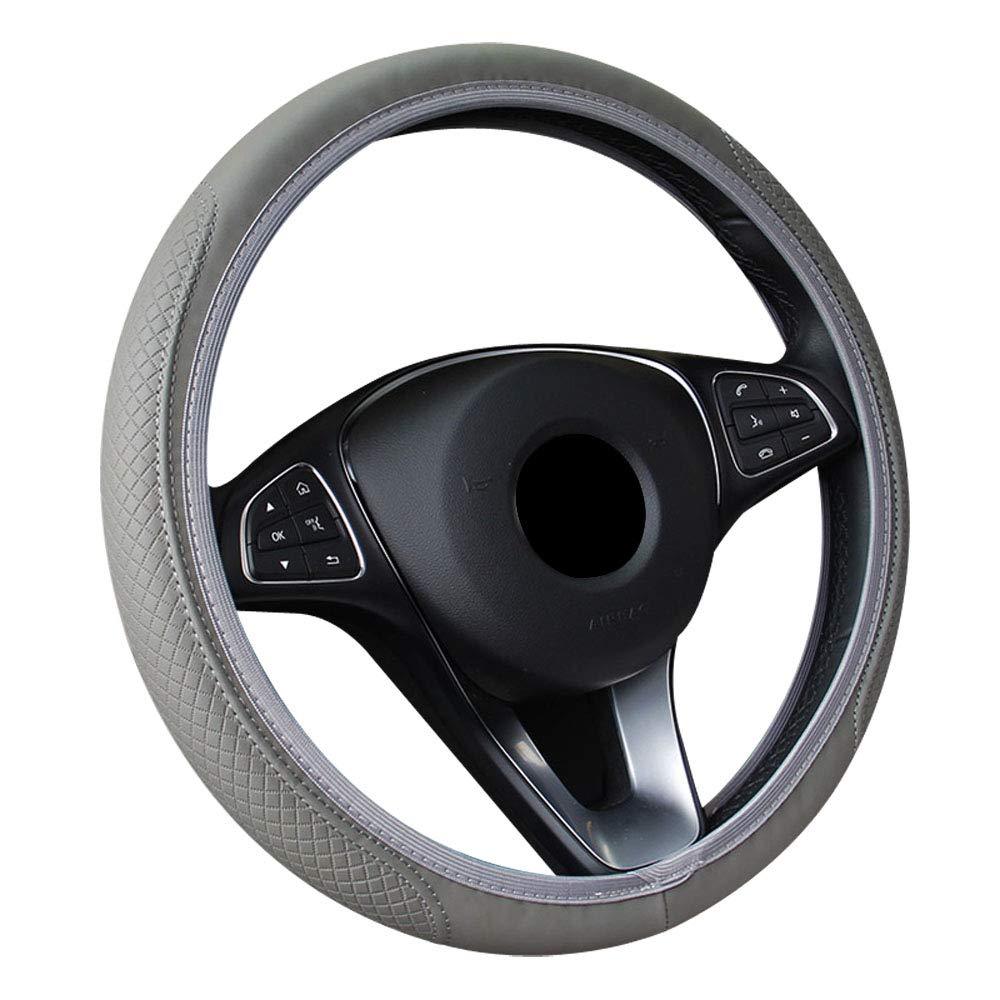 [AUSTRALIA] - Xmomx Universal Leather Steering Wheel Cover 15 inch Breathable Auto Steering Wheel Cover Grey