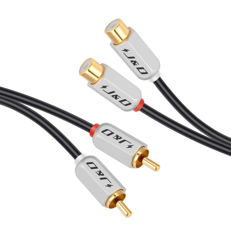 J&D 2 RCA Extension Cable, RCA Cable Gold Plated PVC Jacket Heavy Duty 2 RCA Male to 2 RCA Female Stereo Audio Cable, 3 Feet - LeoForward Australia