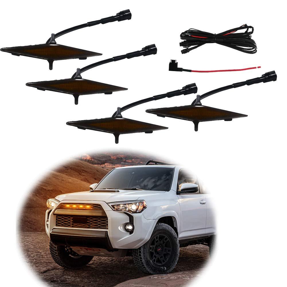  [AUSTRALIA] - GTINTHEBOX 4 Pcs Led Grille Amber Light for 2014-2019 Toyota 4Runner TRD Pro Grille SR5 TRD off-road Limited TRO Pro - Smoked Shell Smoked Shell Amber Light