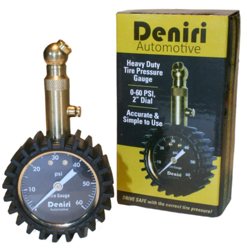 Deniri Heavy Duty Tire Pressure Gauge – 0-60 PSI, Cars, Trucks, Motorcycles, RV's ATV's, Lawn Tractors, Bicycles, etc. - Certified ANSI B40.1 Accurate. Equipped with Built-in Air Bleeder, Solid Brass - LeoForward Australia