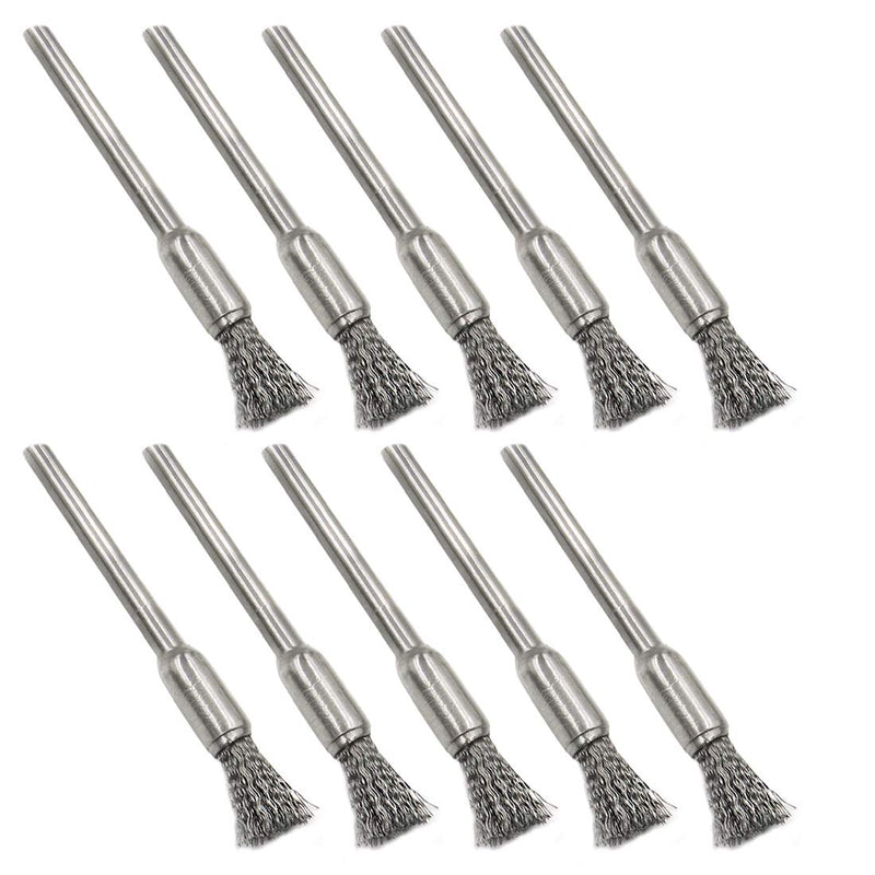  [AUSTRALIA] - Yoohey Stainless Steel Wire End Brush Pen Shape 1/8 Inch Shank Diameter (5mm end brush) Pack of 10