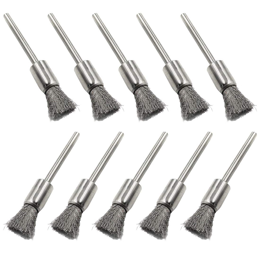  [AUSTRALIA] - Yoohey Stainless Steel Wire End Brush Pen Shape 1/8 Inch Shank Diameter (8mm end brush) Pack of 10