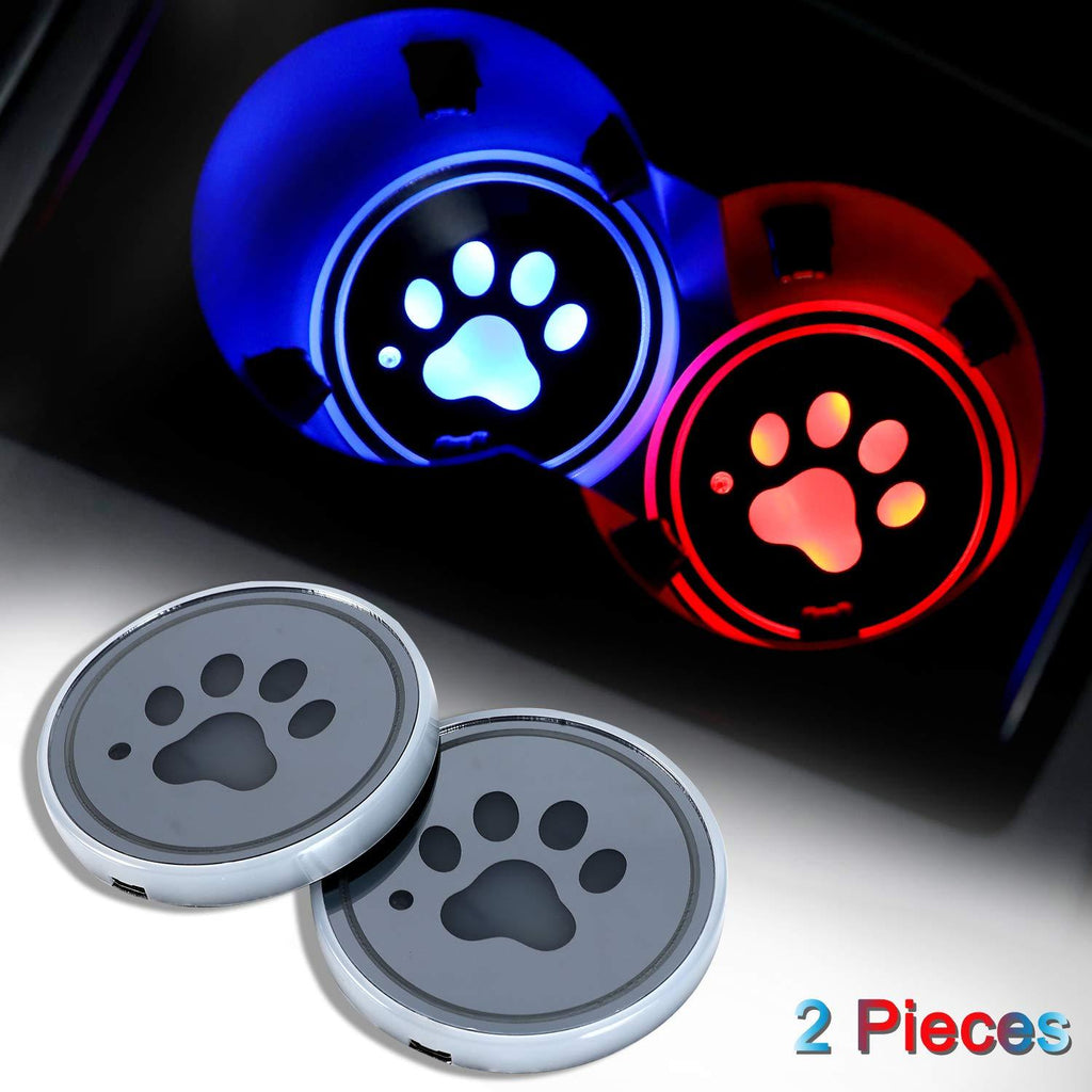 ACODABLEM 2 Pack LED Cup Holder Lights, Dog Paw Car Coaster with 7 Colors Changing USB Charging Mat, Luminescent Cup Pad Interior Atmosphere Lamp Decoration Light - LeoForward Australia