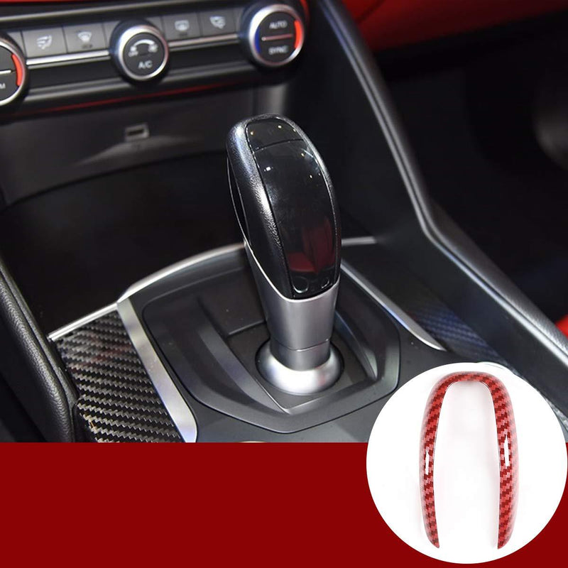  [AUSTRALIA] - YIWANG Car Interior Red Carbon Fiber Gear Shifter Knob Frame Decor Decal Cover Trim for Alfa Romeo Stelvio Giulia 2016 2017 2018 2019 Accessories