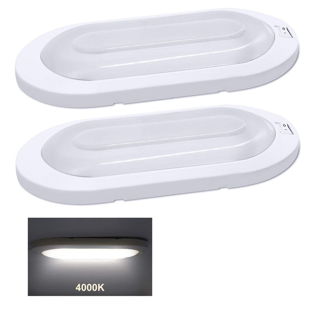  [AUSTRALIA] - Facon Classic Style LED Bright Pancake Light Surface Mount Spotlight Fixtures 12 Volt Interior Ceiling Dome Light with On/Off Switch for RV Motorhomes Camper Caravan Trailer Boat (Pack of 2, White) Pack of 2 4000K Cool White, White Trim